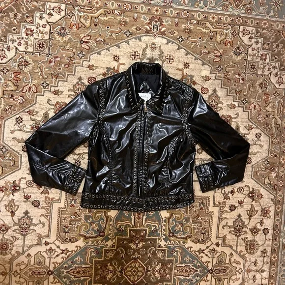 y2k Black Studded Women's leather Jacket - Picture 2 of 6
